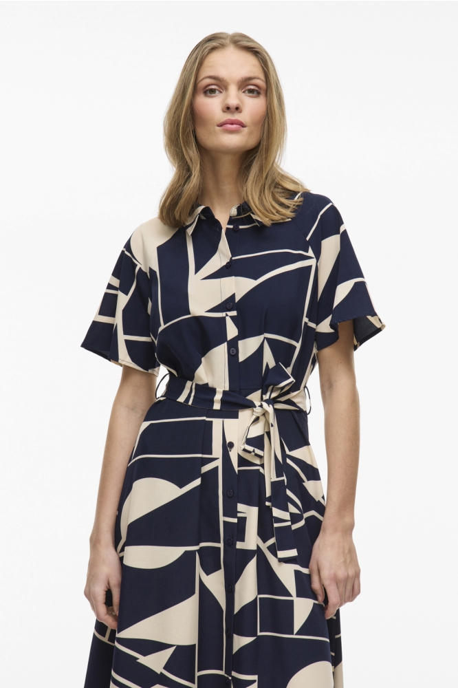 VIEBBA S/S MIDI SHIRT DRESS/KA 14109995 NAVY BLAZER/BIRCH GRAPHIC